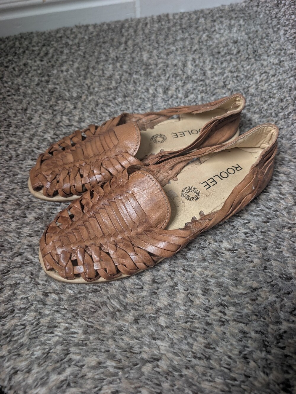 Roolee Mexican Huarache Flats Tan Leather Authentic Made in Mexico Size 7